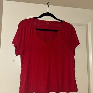 Red V-Neck Women's Top